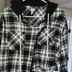 Black and White Plaid Hoodie Jacket
